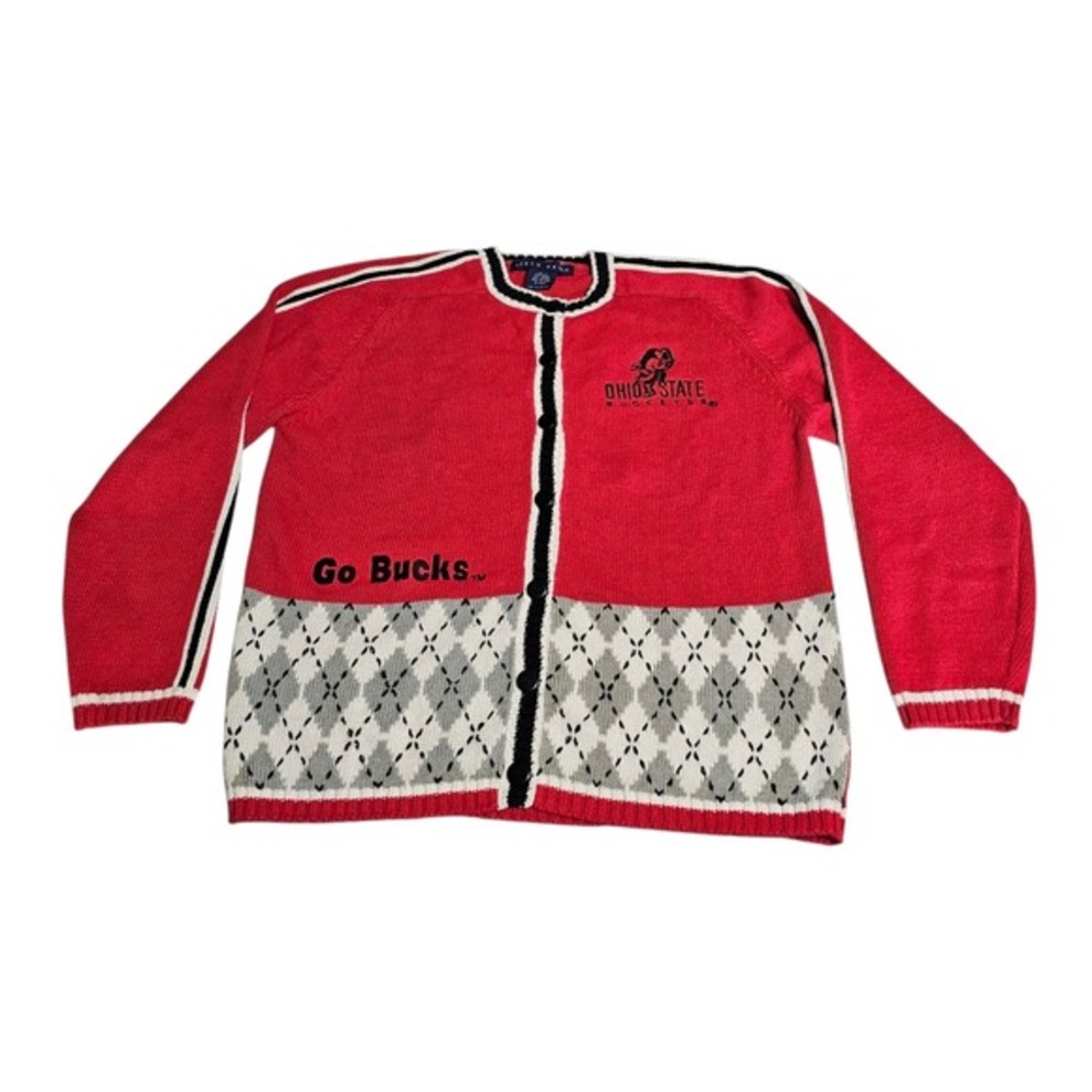 Vtg Ohio State Buckeyes‎ Cardigan Sweater Womens S Birch Bros Red OSU Argyle